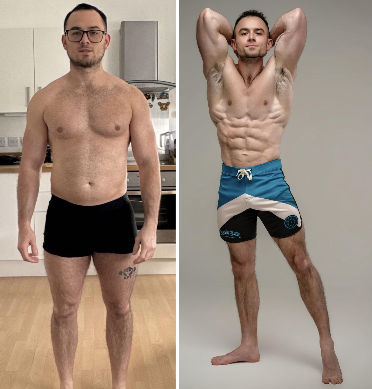 A client's transformation, before and after